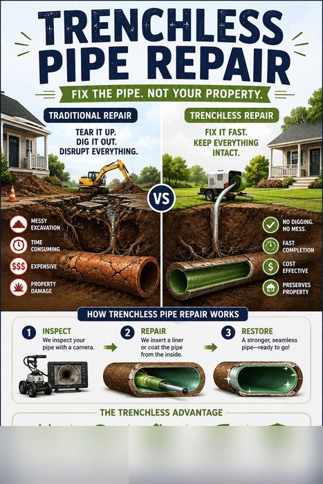 Traditional excavation vs trenchless pipe repair Allen TX